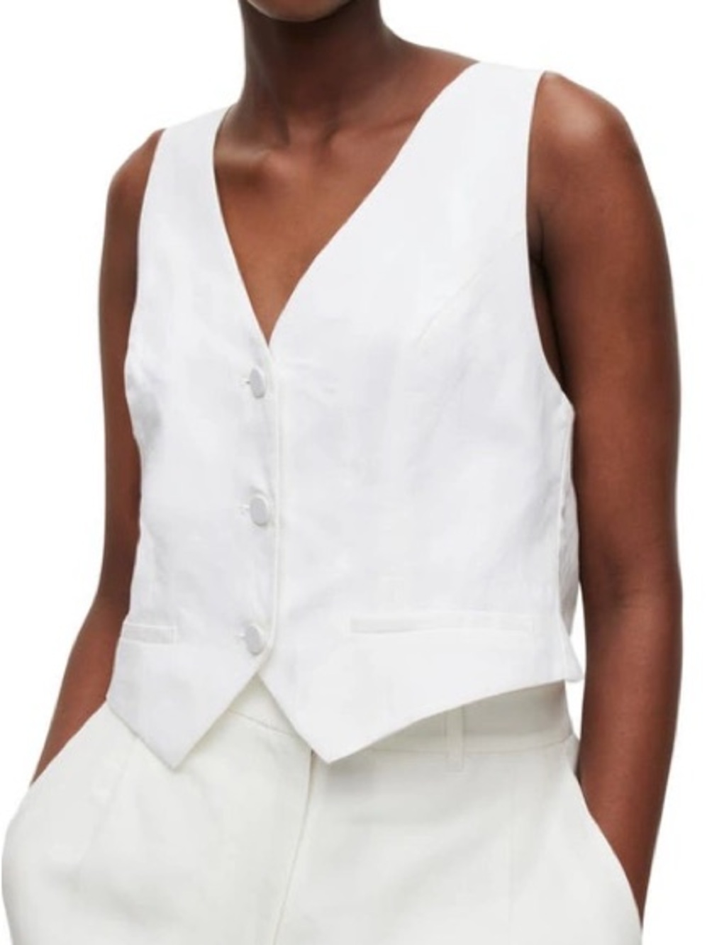 AllSaints White Tailored V-Neck Button Vest